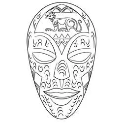 African Mask with animal motif and geometric patterns coloring page
