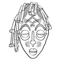 African Mask with bamboo-like hair strands coloring page