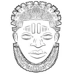 African Mask with textured hair and ornate collar coloring page