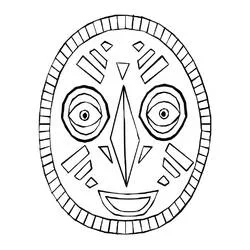 African mask with geometric patterns coloring page
