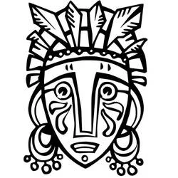 African Mask with feathered headdress coloring page