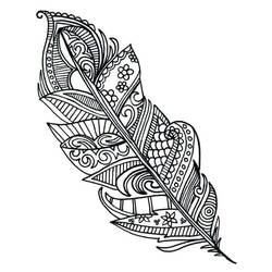 Feather with zentangle patterns coloring page