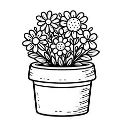 Flower Pot with blooming daisies coloring page