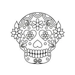 Mexican sugar skull with floral patterns coloring page