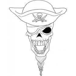 Skull wearing a pirate hat with eye patch coloring page
