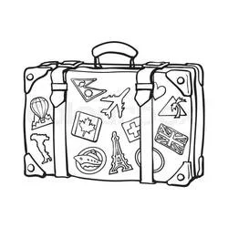 Suitcase covered with travel stickers coloring page