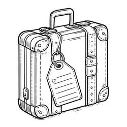 Vintage suitcase with buckled strap and heart tag coloring page
