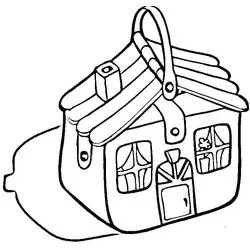 Suitcase shaped like a little house coloring page