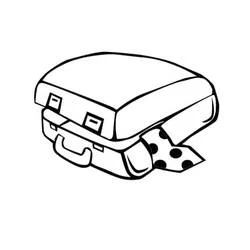 Suitcase overflowing with a polka dot scarf coloring page