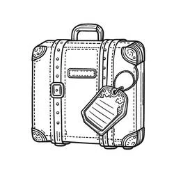 Vintage suitcase with luggage tag coloring page