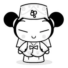 Pucca wearing a traditional hat and outfit coloring page