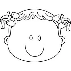 Baby girl face with pigtails and bows coloring page
