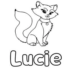 Lucie the cat sitting with a bell collar coloring page