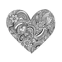 Heart filled with intricate floral patterns coloring page