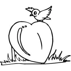 Bird perched on a heart coloring page