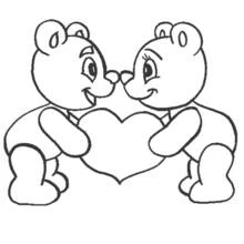 Two bears holding a heart together coloring page