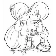Kids kissing beside a flag mailbox coloring page