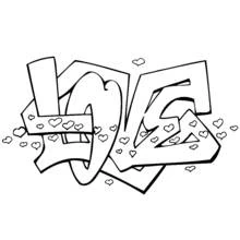 Love in graffiti-style letters coloring page