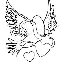Dove flying with hearts and ribbon coloring page