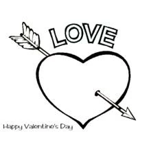 Heart pierced by an arrow with LOVE lettering coloring page