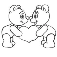 Bears touching noses around a heart coloring page