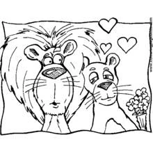 Lions in love with hearts and flowers coloring page