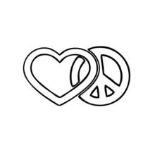 Heart and peace sign overlapping coloring page