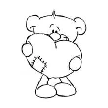 Teddy bear hugging a patched heart coloring page