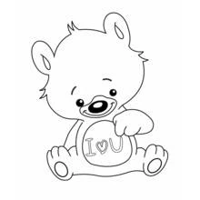 Teddy bear with I love U message coloring page