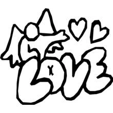 Graffiti-style word Love with hearts coloring page