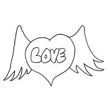 Heart with wings and love inscription coloring page