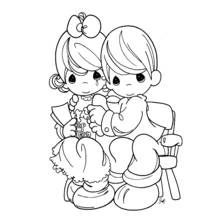 Precious Moments couple sharing popcorn coloring page