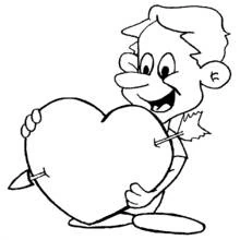Boy holding a heart pierced by an arrow coloring page