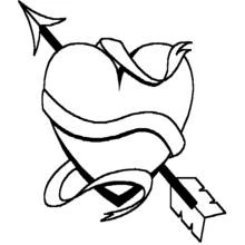 Heart pierced by an arrow with ribbon coloring page