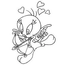Tweety Bird as Cupid with bow and arrow coloring page