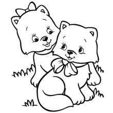 Two cats cuddling together coloring page