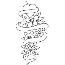 Heart with ribbon and flowers coloring page