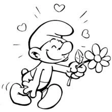 Smurf offering a flower coloring page