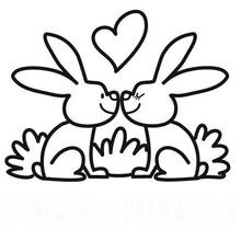 Two rabbits kissing under a heart coloring page