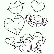 Hearts, lips and candy collection coloring page