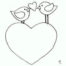 Two lovebirds sharing a heart coloring page