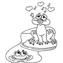 Frog singing love song to another frog coloring page