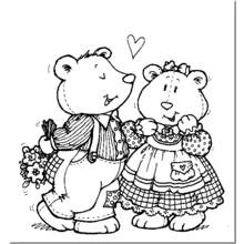 Bear couple in love holding flowers coloring page