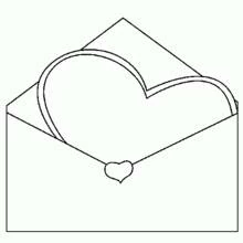 Heart-shaped card inside an open envelope coloring page