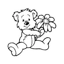 Teddy bear hiding a daisy behind coloring page