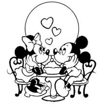 Mickey and Minnie sharing a romantic dessert coloring page
