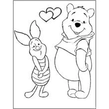 Winnie the Pooh and Piglet with hearts coloring page