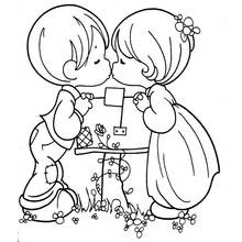 Couple kissing over a little fence coloring page