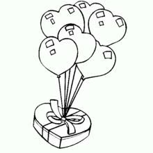 Heart balloons with a gift box coloring page