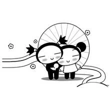 Pucca and Garu under a parasol coloring page